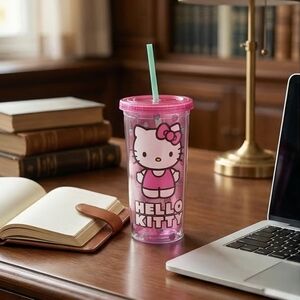 Hello Kitty Pink and Mint Double-Wall Tumbler with Straw